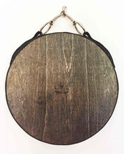 Load image into Gallery viewer, 18" leather-framed equestrian mirror with nickel-finish snaffle bit and sleek buckles.