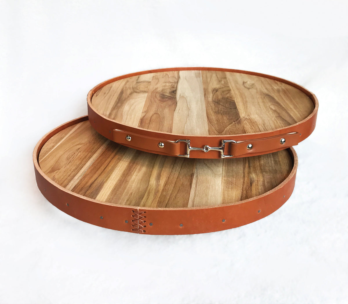 Stitched Leather Serving Tray Set - Equine Luxuries