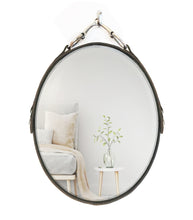 Load image into Gallery viewer, 16"x12" Equestrian Leather Mirror with Snaffle Bit, Oval Black, Brown or Mahogany Leather