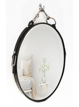 Load image into Gallery viewer, 16"x12" Equestrian Leather Mirror with Snaffle Bit, Oval Black, Brown or Mahogany Leather