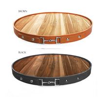 Load image into Gallery viewer, The Artisan Equestrian Serving Tray: Tan or Black leather 15" Lazy Susan