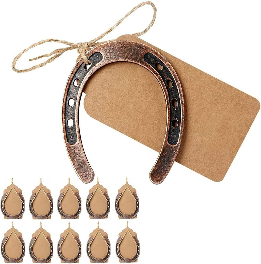 Lucky Horseshoe Gift Tags Set of 10 with blank kraft tags and jute twine, ideal for wedding favors.