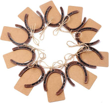 Load image into Gallery viewer, Lucky Horseshoe Gift Tags with metal horseshoes and kraft tags, set of 10.