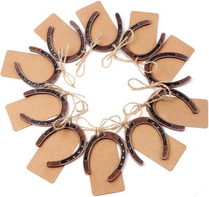 Lucky Horseshoe Gift Tags with metal horseshoes and kraft tags, set of 10.