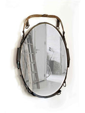 Load image into Gallery viewer, Rustic harness mirror with vintage leather farmhouse style.