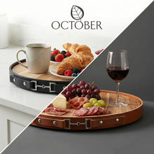 Load image into Gallery viewer, The Artisan Equestrian Serving Tray: Tan or Black leather 15" Lazy Susan