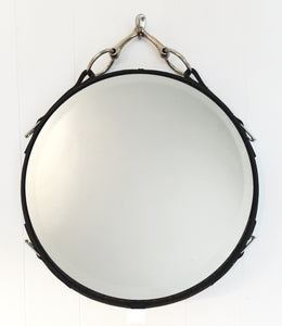 Reserved for Patricia Malley - 24" Equestrian Leather Mirror with Snaffle Bit, Brown