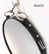 Load image into Gallery viewer, 24&quot; leather snaffle bit mirror, equestrian decor, horse gift, black finish.