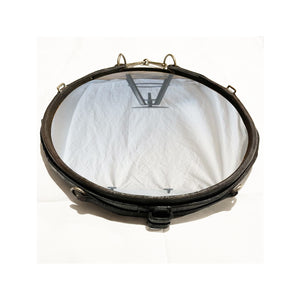 SOLD: 12"x16" Petite Vintage Equestrian Leather Mirror Oval - Horse harness, leather mirror