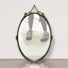 Load image into Gallery viewer, Sold: Petite Vintage Equestrian Leather Mirror 16x12 Oval - Horse harness, leather mirror