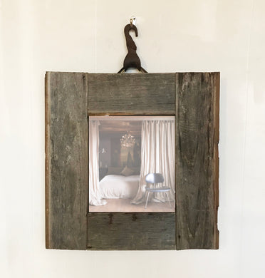 Barn Wood Mirror with Rustic Iron Farm Hook