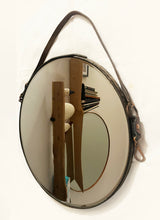 Load image into Gallery viewer, 16" Horse Tack Leather Strap Mirror, Copper Detail
