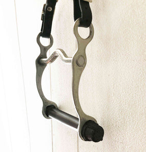 tissue roll holder with black leather and steel chain, equine decor. detail