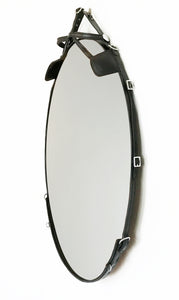 24”x36" Harness Leather Mirror with Blinders, Free Shipping, Vertical Oval, horse decor farmhouse