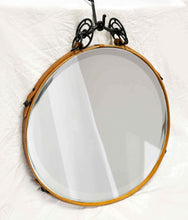 Load image into Gallery viewer, 24&quot; black and tan leather circle mirror with antique iron bit