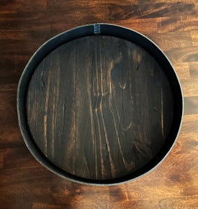 Deep Leather Rustic Serving Tray with Lazy Susan Base, 18"