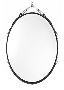 22” x 30" Leather Equestrian Mirror with Snaffle Bit, Vertical Oval, Assorted Colors horse decor