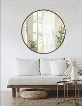 Load image into Gallery viewer, 28" Simple Leather Circle Mirror in Black, Brown or Mahogany