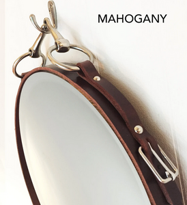 20” x 28" Leather Equestrian Mirror with Snaffle Bit, Vertical Oval, Assorted Colors horse decor