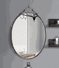 Load image into Gallery viewer, Vertical oval leather equestrian mirror with snaffle bit accents, perfect for horse decor enthusiasts.