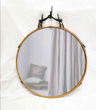 Load image into Gallery viewer, 24&quot; Black and Tan Leather Circle Mirror antique horse mirror