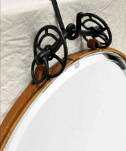 Load image into Gallery viewer, 24&quot; Black and Tan Leather Circle Mirror antique horse mirror