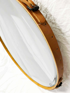 24" Black and Tan Leather Circle Mirror antique horse mirror