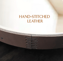 Load image into Gallery viewer, Simple Leather Circle Mirror in Black, Brown or Mahogany - Assorted Sizes (18", 24" or 30") leather mirror