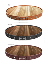 Load image into Gallery viewer, The Artisan Equestrian Serving Tray: Tan, Black or Mahogany leather 15" Lazy Susan