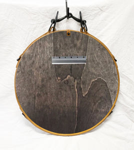 Black and Tan Leather 24"  Circle Mirror with Antique Iron Bit - Horse harness, horse decor mirror