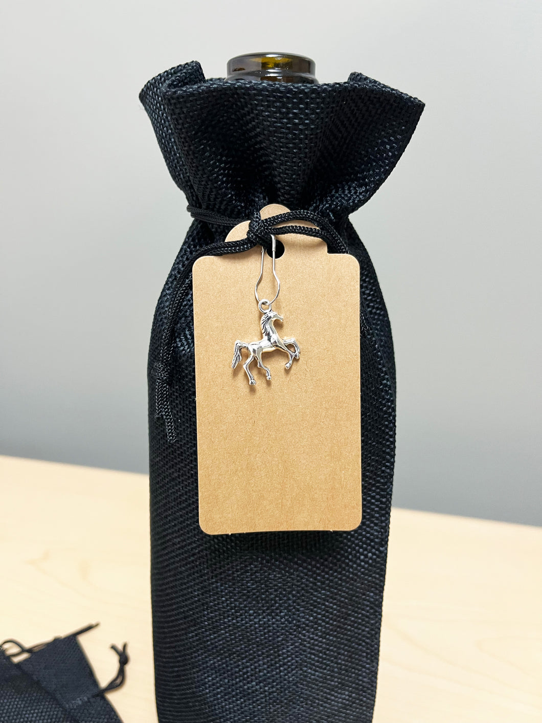 Wine Gift Bags with Horse Charm, Set of 3, Black or Red