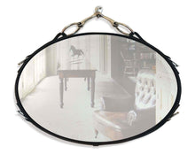 Load image into Gallery viewer, Leather oval mirror with snaffle bit, horse decor in assorted colors.