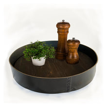 Load image into Gallery viewer, Deep Leather Rustic Serving Tray with Lazy Susan Base, 18&quot;