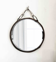 Load image into Gallery viewer, 10&quot; equestrian nubuck leather mirror with nickel-finish snaffle bit hanger