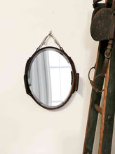 Load image into Gallery viewer, 12&quot;x16&quot; petite blinder leather mirror oval with unique design and nickel-finished snaffle bit hanger