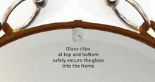 Load image into Gallery viewer, Close-up view of the 26&quot; Snaffle Mirror glass clips with nickel-finish snaffle bit detailing.