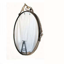 Load image into Gallery viewer, SOLD: 12&quot;x16&quot; Petite Equestrian Leather Mirror Oval - Horse harness, leather mirror