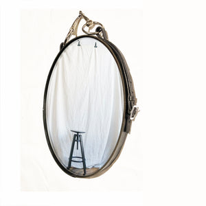 SOLD: 12"x16" Petite Equestrian Leather Mirror Oval - Horse harness, leather mirror