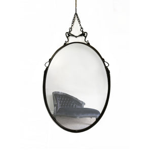 28"x20" Porta Leather Mirror Oval, with Royal Portuguese Black Bit