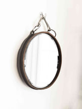 Load image into Gallery viewer, 10&quot; petite nubuck leather-framed equestrian mirror with nickel-finish snaffle bit hanger