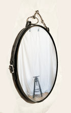 Load image into Gallery viewer, SOLD: 12&quot;x16&quot; Petite Equestrian Leather Mirror Oval - Horse harness, leather mirror