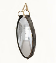 Load image into Gallery viewer, SOLD: 12&quot;x16&quot; Petite Vintage Equestrian Leather Mirror Oval - Horse harness, leather mirror