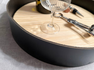 Raw Wood and Leather Serving Tray