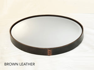Simple Leather Circle Mirror in Black, Brown or Mahogany - assorted sizes available (18", 24" or 30")