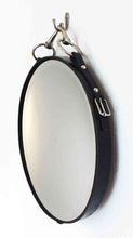 Load image into Gallery viewer, 26&quot; Snaffle Mirror with black leather frame and nickel-finish snaffle bit detailing.