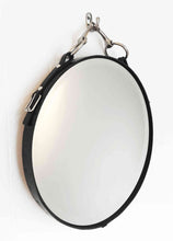 Load image into Gallery viewer, 26&quot; Snaffle Mirror with leather frame and nickel-finish snaffle bit design.