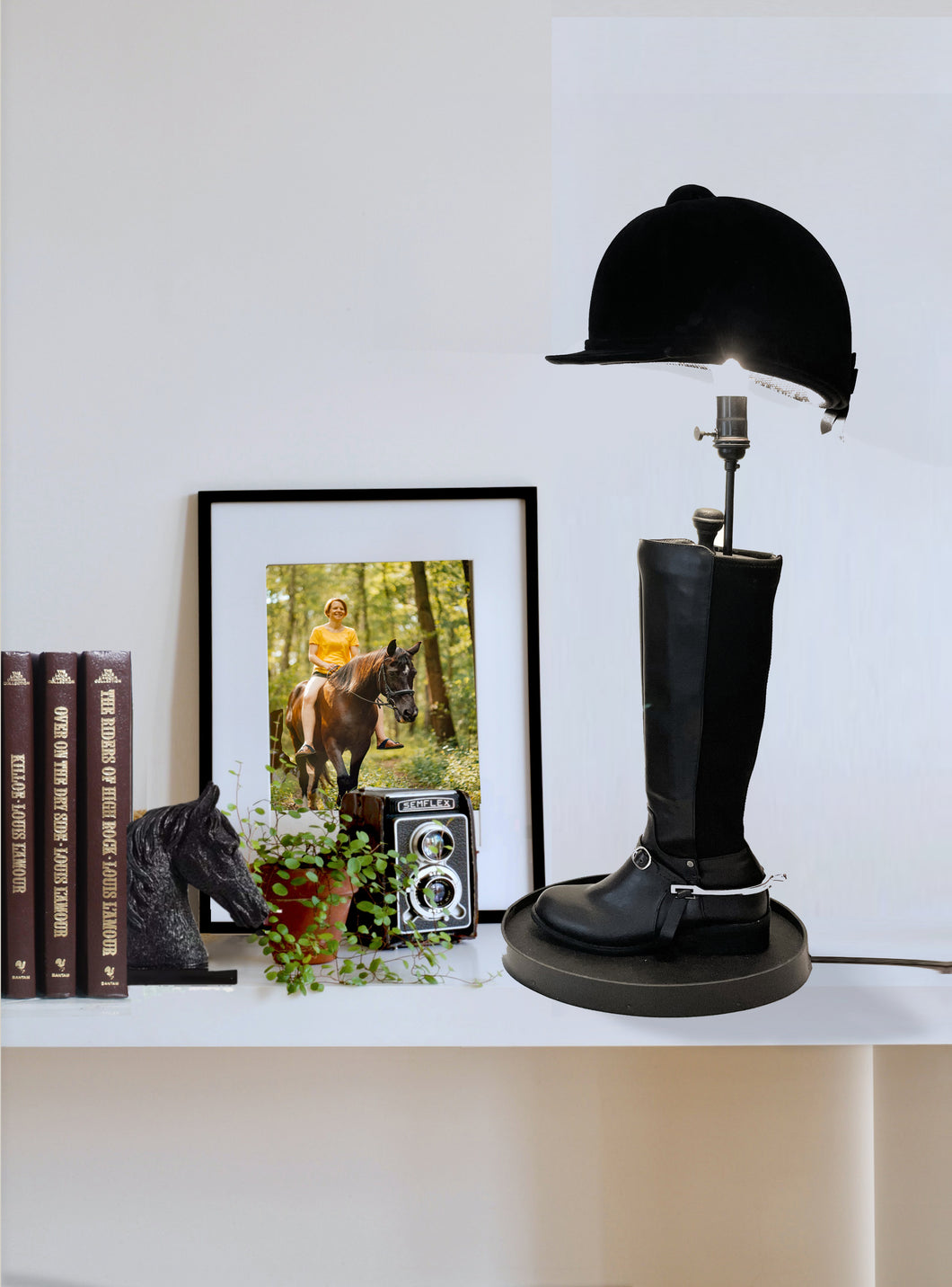 English Riding Boot Table Lamp, Horse Decor Lighting